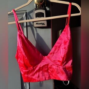 NWT Missguided Hot Pink Satin Slip Bralette Crop Top